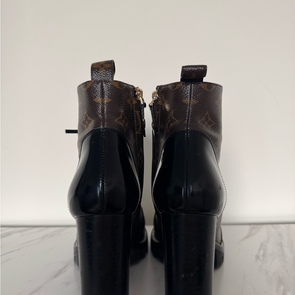 Louis Vuitton Black and Brown Monogram Lace-Up Platform Ankle Boots - Picture 3 of 8